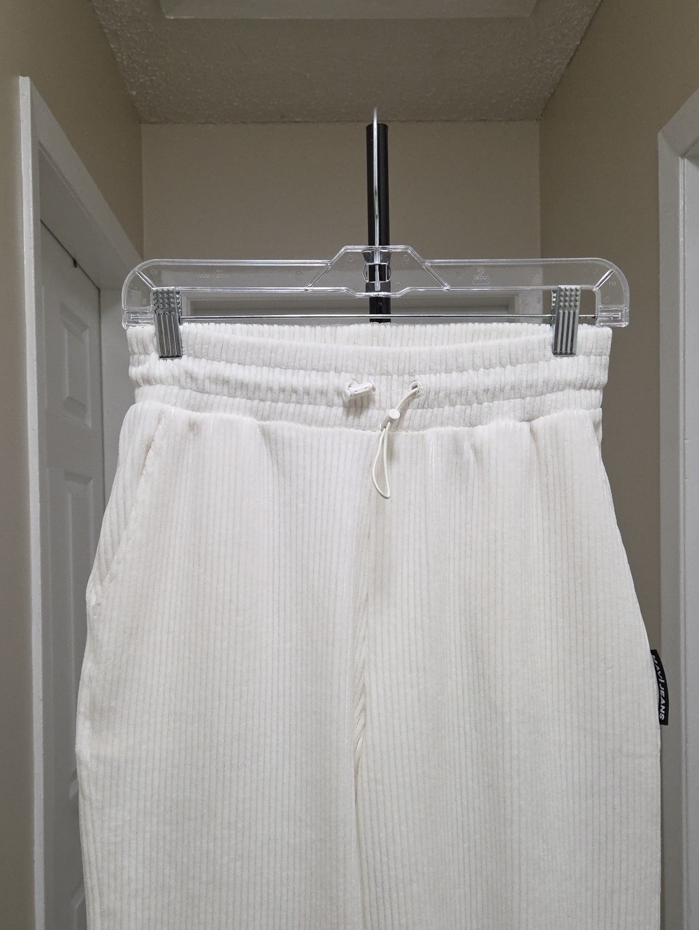Mavi Cream Ribbed Jogger Sweatpants | Cozy Lounge Athleisure Elastic Waist Soft - Picture 3 of 7